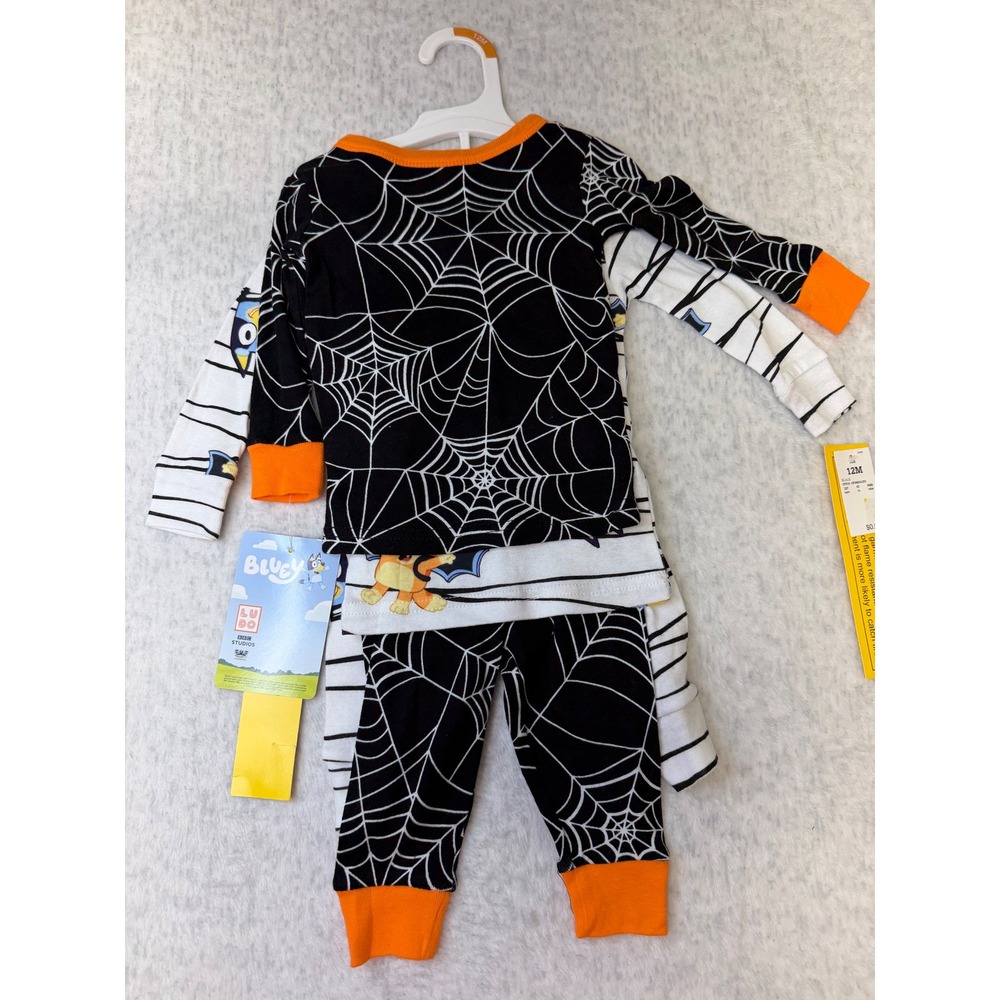 Bluey Halloween‎ Pajamas 4 Piece Set 12M Spiderweb Mummy Costume Cotton NWT